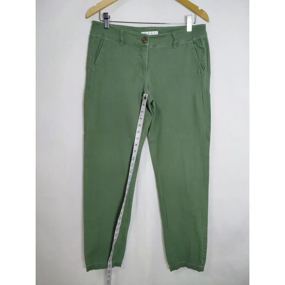 Cabi Green Stretch Tapered Chino Pants Solid Pockets Women Size 4